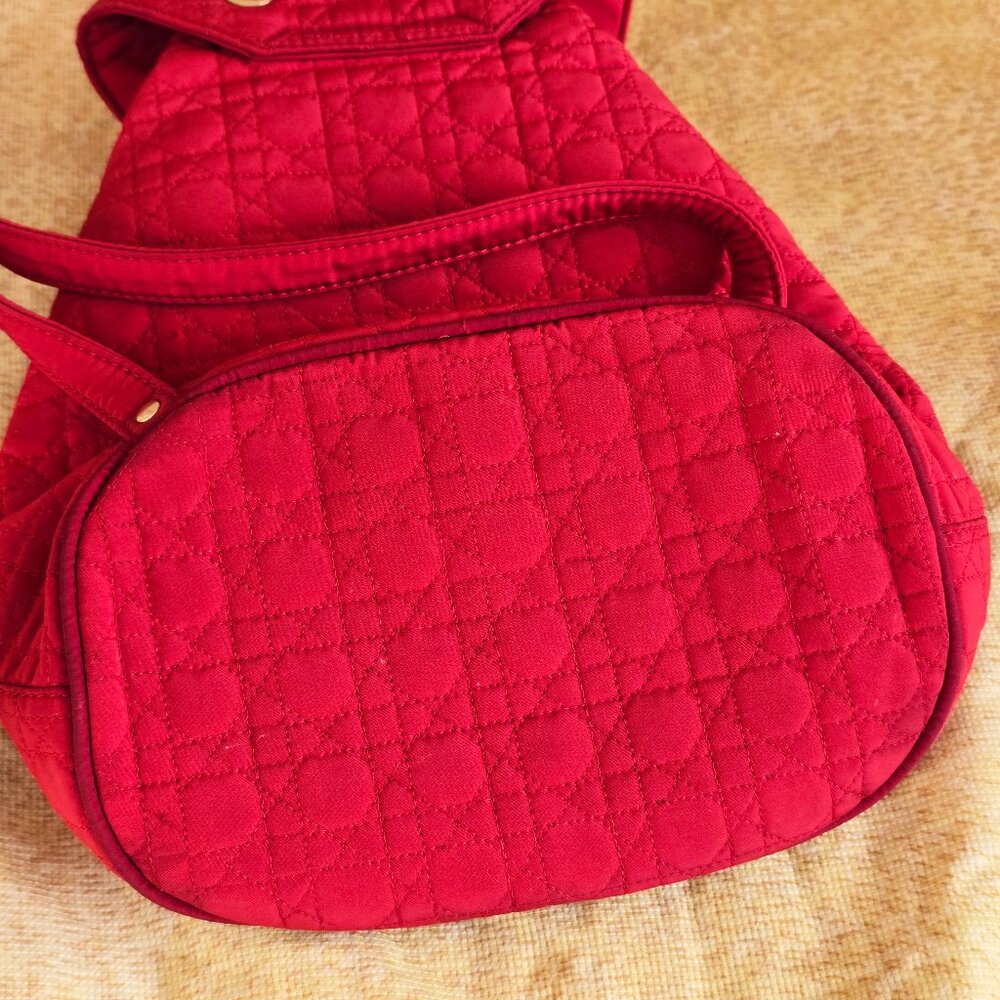 Medium Lady Dior Cannage Quilted Nylon Red Backpack made in Italy - Picture 5 of 14